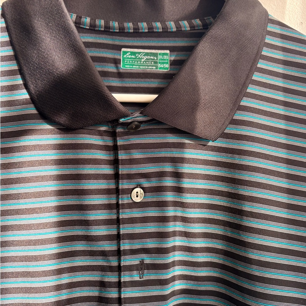 Hogan Men's Black Polo with Teal and Gray Stripes